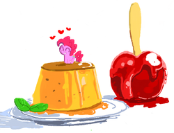 Size: 606x465 | Tagged: safe, artist:freedomthai, pinkie pie, g4, apple, candy apple, female, food, heart, jelly, solo