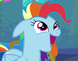 Size: 918x720 | Tagged: safe, screencap, rainbow dash, pegasus, pony, g4, newbie dash, season 6, animated, behaving like a dog, behaving like pinkie pie, cute, dashabetes, discovery family logo, dynamic dash, female, floppy ears, loop, mare, open mouth, panting, silly, silly pony, smiling, solo, tongue out
