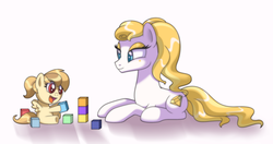 Size: 3306x1739 | Tagged: safe, artist:estories, oc, oc only, oc:alice goldenfeather, oc:golden jewel, pony, baby, baby pony, cute, mother and daughter, younger