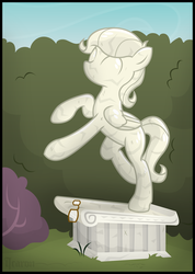 Size: 2050x2876 | Tagged: safe, artist:icaron, oc, oc only, oc:saga, pegasus, pony, canterlot, garden, high res, inanimate object, inanimate tf, objectification, petrification, plinth, show accurate, solo, statue, stone, transformation