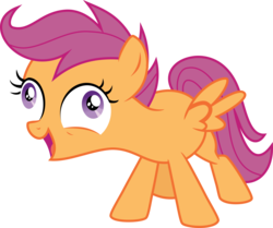 Size: 1844x1544 | Tagged: safe, artist:kimberlythehedgie, scootaloo, g4, newbie dash, derp, didney worl, faic, female, i didn't listen, open mouth, simple background, solo, spread wings, transparent background, vector