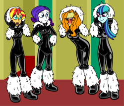 Size: 1581x1351 | Tagged: safe, artist:shennanigma, adagio dazzle, rarity, sonata dusk, sunset shimmer, equestria girls, g4, latex, parka