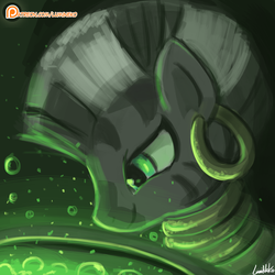 Size: 750x750 | Tagged: safe, artist:lumineko, zecora, zebra, g4, brew, bust, cauldron, female, mare, patreon, patreon logo, portrait, potion, smiling, solo