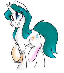 Size: 1616x1842 | Tagged: safe, oc, oc only, oc:savvy smiles, pony, unicorn, dork, dorky, paint, paint can, painting, savvy smiles, smiling, solo