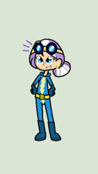 Size: 280x498 | Tagged: safe, artist:obeliskgirljohanny, diamond tiara, human, g4, cute, earring, female, goggles, humanized, lightning, looking at you, piercing, solo, wonderbolts uniform