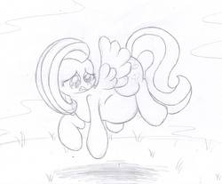 Size: 2000x1658 | Tagged: safe, artist:seenty, fluttershy, g4, belly, female, floating, monochrome, pregnant, solo, traditional art