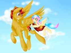 Size: 960x720 | Tagged: safe, artist:tetrispferd, oc, oc only, calm fire, father and daughter, flying, netti