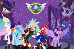 Size: 900x600 | Tagged: safe, artist:trungtranhaitrung, princess celestia, princess luna, rainbow dash, twilight sparkle, oc, oc:twivine sparkle, alicorn, pony, g4, angry, crossover, female, gif, knuckles the echidna, male, mare, night, non-animated gif, non-mlp oc, ponyville, royal sisters, seelkadoom the hedgehog, shadow the hedgehog, silver the hedgehog, sonic brony united league, sonic the hedgehog, sonic the hedgehog (series), twilight sparkle (alicorn), upset