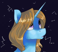 Size: 629x566 | Tagged: safe, artist:amber flicker, oc, oc only, oc:serendipity, bust, constellation, portrait, solo, stars