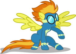 Size: 985x700 | Tagged: safe, artist:seahawk270, spitfire, pegasus, pony, g4, newbie dash, female, goggles, landing, show accurate, simple background, solo, superhero landing, transparent background, vector, wonderbolts uniform