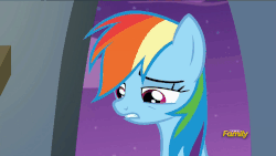 Size: 960x540 | Tagged: safe, screencap, rainbow dash, g4, newbie dash, animated, discovery family logo, female, floppy ears, frown