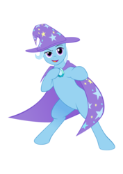 Size: 877x1240 | Tagged: safe, artist:alixnight, trixie, pony, g4, bipedal, cape, clothes, female, simple background, solo, trixie's hat, vector, white background