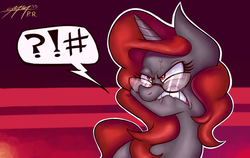 Size: 1024x646 | Tagged: safe, alternate version, artist:purpleroselyn, oc, oc only, oc:curse word, pony, unicorn, angry, censored dialogue, censored vulgarity, female, grawlixes, mare, solo, speech bubble