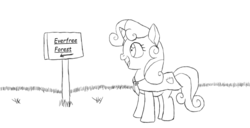 Size: 1600x817 | Tagged: dead source, safe, artist:pentrig, sweetie belle, pony, unicorn, g4, cape, clothes, cmc cape, female, monochrome, open mouth, sketch, solo, this will end in tears and/or death and/or covered in tree sap
