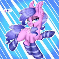 Size: 1600x1600 | Tagged: safe, artist:pvrii, oc, oc only, oc:night walker, bat pony, pony, wingless bat pony, clothes, female, mare, reference sheet, socks, solo, striped socks, watermark, wingless