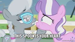 Size: 800x450 | Tagged: safe, edit, edited screencap, screencap, diamond tiara, silver spoon, g4, hoof hold, hoof on chin, image macro, implied silvertiara, lidded eyes, meme, reference, scrunchy face