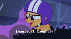 Size: 840x459 | Tagged: safe, scootaloo, g4, sleepless in ponyville, evil laugh, female, image macro, laughing, meme, solo