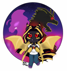 Size: 677x724 | Tagged: safe, artist:fallenangel5414, aria blaze, siren, fanfic:the bridge, equestria girls, g4, godzilla (series), kaiju human, kaizer aria, kaizer ghidorah