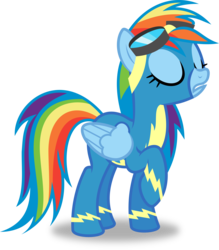 Size: 5326x6089 | Tagged: safe, artist:8-notes, rainbow dash, g4, newbie dash, .svg available, absurd resolution, clothes, eyes closed, faic, female, goggles, ponyscape, raised hoof, simple background, smug, smugdash, solo, transparent background, vector, wonderbolts uniform