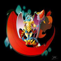 Size: 600x600 | Tagged: safe, artist:ii-art, dragon lord torch, princess ember, dragon, g4, gauntlet of fire, black background, dragon lord ember, simple background