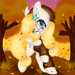 Size: 1024x1024 | Tagged: safe, artist:pvrii, oc, oc only, oc:star shooter, autumn, clothes, glasses, solo