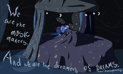 Size: 2000x1200 | Tagged: safe, artist:seventozen, princess luna, g4, bed, female, quote, sleeping, solo, the exulansis project