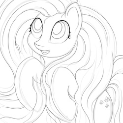 Size: 3000x3000 | Tagged: safe, artist:chapaevv, fluttershy, pony, g4, female, high res, mare, monochrome, sketch, solo