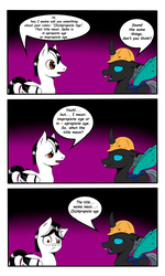 Size: 1024x1707 | Tagged: safe, artist:astroanimations, oc, oc only, oc:berzie, changeling, pegasus, pony, comic:age (in)appropriate, broken english, comic, hard hat, hat, speech bubble, wat