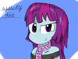 Size: 1024x768 | Tagged: safe, artist:mildockart, mystery mint, equestria girls, g4, background human, female, looking at you, simple background, solo