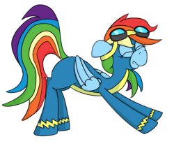 Size: 801x669 | Tagged: safe, artist:cowsrtasty, rainbow dash, g4, my little pony: friendship is magic, newbie dash, female, iwtcird, meme, scene interpretation, solo, stretching, wonderbolts, wonderbolts uniform