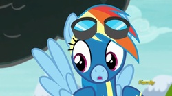 Size: 1280x718 | Tagged: safe, screencap, rainbow dash, g4, newbie dash, discovery family logo, female, solo, wonderbolts uniform