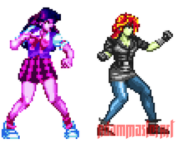 Size: 430x343 | Tagged: safe, artist:adammasterart, sci-twi, sunset shimmer, twilight sparkle, human, equestria girls, g4, 16-bit, fighting stance, openbor, pixel art, pony coloring, preview, sprite, streets of rage