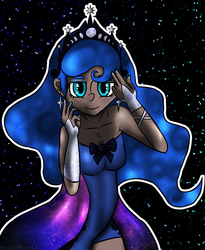 Size: 1058x1290 | Tagged: safe, artist:heedheed, princess luna, human, g4, clothes, dress, female, humanized, nail polish, night, solo, stars