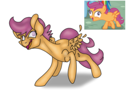 Size: 1002x825 | Tagged: safe, artist:ravenisrigby, scootaloo, g4, newbie dash, faic, female, scene interpretation, solo