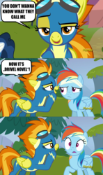 Size: 1276x2155 | Tagged: safe, artist:szinthom, screencap, high winds, rainbow dash, spitfire, g4, my little pony: friendship is magic, newbie dash, discovery family logo, exploitable meme, literal, meme, spitfire's nickname, theory, whisper, whispering, wonderbolts uniform