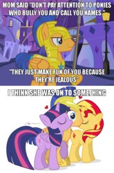 Size: 800x1210 | Tagged: safe, artist:dm29, flash sentry, sunset shimmer, twilight sparkle, alicorn, pegasus, pony, unicorn, g4, backwards cutie mark, blushing, cheek kiss, exploitable, exploitable meme, eyes closed, female, flash sentry gets all the mares, frown, heart, idiot sentry, image macro, kiss sandwich, kissing, male, meme, ot3, polyamory, raised hoof, ship:flashimmer, ship:flashlight, ship:flashlightshimmer, shipping, straight, surprise kiss, surprised, twilight sparkle (alicorn), wide eyes