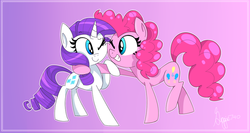 Size: 800x424 | Tagged: safe, artist:siggie740, pinkie pie, rarity, g4, female, grin, hug, lesbian, ship:raripie, shipping