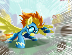 Size: 1280x973 | Tagged: safe, artist:nekokevin, spitfire, g4, my little pony: friendship is magic, newbie dash, clothes, female, scene interpretation, solo, superhero landing, wonderbolts uniform