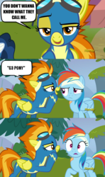 Size: 606x1024 | Tagged: safe, screencap, high winds, rainbow dash, spitfire, g4, my little pony: friendship is magic, newbie dash, exploitable meme, meme, spitfire's nickname, wonderbolts uniform