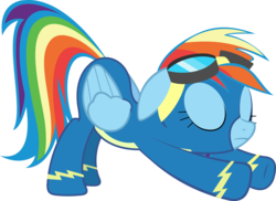 Size: 2500x1821 | Tagged: safe, artist:bluetech, rainbow dash, pegasus, pony, g4, newbie dash, cobra stretch, crouching, eyes closed, female, goggles, inkscape, iwtcird, mare, meme, simple background, solo, stretching, transparent background, vector, wonderbolts