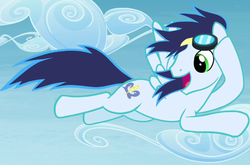 Size: 503x332 | Tagged: safe, screencap, soarin', pegasus, pony, g4, rainbow falls, flying, male, solo, stallion