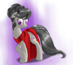 Size: 1600x1431 | Tagged: safe, artist:leyanor, octavia melody, g4, alternate hairstyle, backwards cutie mark, bun, clothes, dress, female, solo