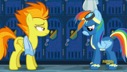 Size: 1920x1080 | Tagged: safe, artist:byteslice edits, edit, edited screencap, screencap, rainbow dash, scootaloo, spitfire, pegasus, pony, g4, newbie dash, abuse, animated, bomber jacket, crying, discovery family logo, female, filly, floppy ears, foalnapping, frown, grin, hostage, image macro, kidnapped, lidded eyes, mare, meme, oh no she didn't, psychological abuse, raised hoof, rope, sad, scootabuse, smirk, talking, tied up, towel, wide eyes, wonderbolts uniform, worried