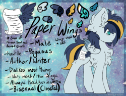 Size: 2406x1825 | Tagged: safe, artist:php166, oc, oc only, oc:paper wings, pegasus, pony, cutie mark, male, reference sheet, solo, stallion, text, wings
