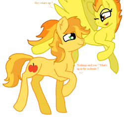 Size: 666x630 | Tagged: safe, artist:soarinrainbowdash3, braeburn, spitfire, earth pony, pegasus, pony, g4, female, male, shipping, simple background, spitburn, straight, white background