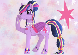 Size: 4092x2893 | Tagged: safe, artist:fia94, twilight sparkle, alicorn, pony, g4, alternate hairstyle, female, high res, mare, necklace, rainbow power, solo, twilight sparkle (alicorn)