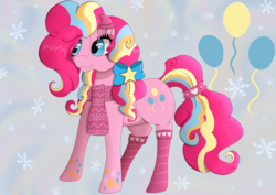 Size: 4092x2893 | Tagged: safe, artist:fia94, pinkie pie, g4, bow, clothes, female, hair bow, high res, rainbow power, scarf, socks, solo