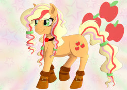 Size: 4092x2893 | Tagged: safe, artist:fia94, applejack, g4, alternate hairstyle, booties, female, high res, necklace, rainbow power, rainbow power applejack, solo