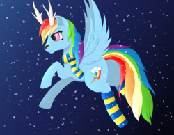 Size: 4500x3500 | Tagged: safe, artist:fia94, rainbow dash, pony, g4, advent calendar, antlers, backwards cutie mark, christmas, clothes, female, flying, high res, scarf, socks, solo, striped socks