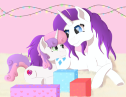 Size: 4500x3500 | Tagged: safe, artist:fia94, rarity, sweetie belle, pony, g4, advent calendar, christmas, christmas lights, cutie mark, female, filly, high res, present, siblings, sisters, the cmc's cutie marks